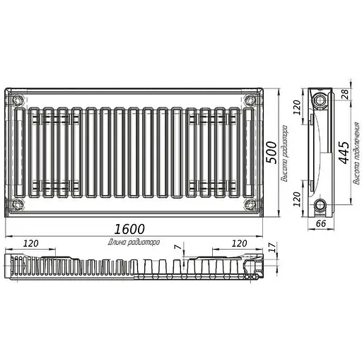 Радіатор сталевий панельний Kalite 11 бок 500x1600 000022292, Білий - фото 2