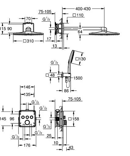 Душевая система скрытого монтажа Grohe Grohtherm Smartcontrol Rainshower SmartActive 310 Cube 34864000, Хром - фото 4