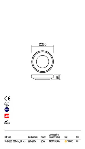 Стельовий світильник OSIRIS PL LED SMD 20W IP65 WH 3000K(5.1.2) Redo 90118 - фото 3