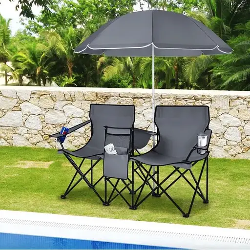 Комплект раскладных стульев Costway Parma с зонтиком серый - фото 3