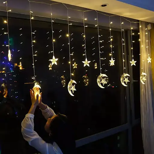 Новорічна світлодіодна гірлянда шторка дощ "Зоряна завіса" YS-84018 138 LED 2.5 метра (теплий білий), Yu Xin 82760 - фото 4