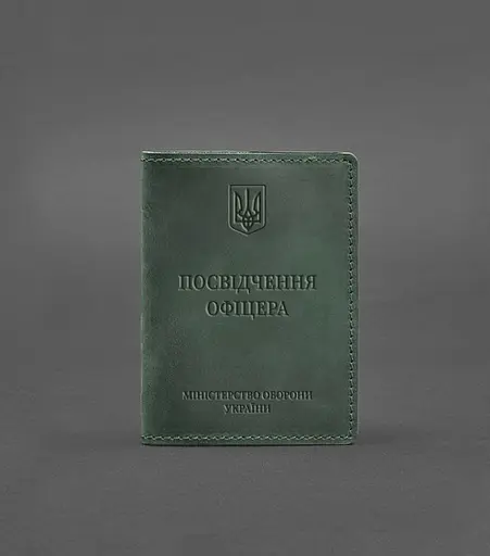 Кожаная обложка для удостоверения офицера 9.0 зеленая Crazy Horse - фото 1