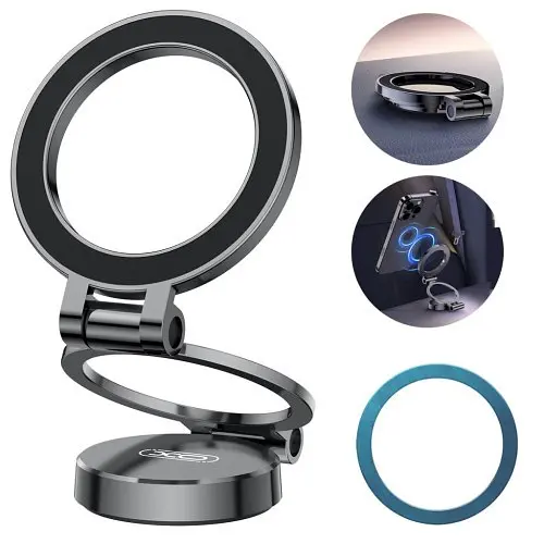 Автодержатель XO C161 Apple magsafe magnetic tri-fold phone holder with magnet ring черный - фото 4