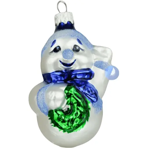 Ялинкова прикраса Санта Шоп Сніговик з вінком синій скло (4820001180237)