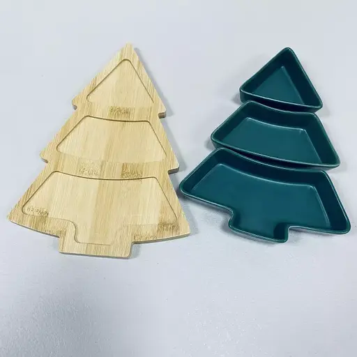 Менажниця 26x15x5 см на підставці Olens 8030-389 на 3 секції ялинка Зелений - фото 2