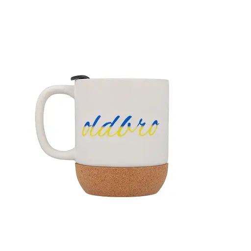 Керамічний кавовий кухоль OldBro White Ukraine 400 мл з корковим дном і кришкою - фото 2