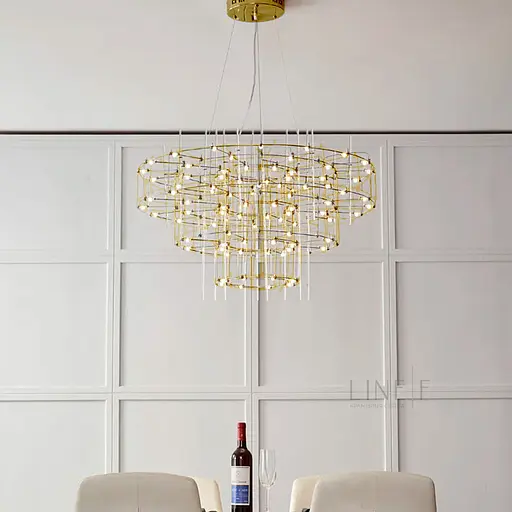 Невесомая золотая трехъярусная люстра Ø 80 см Ст. MJ205-800 Titanium | Line F - фото 12