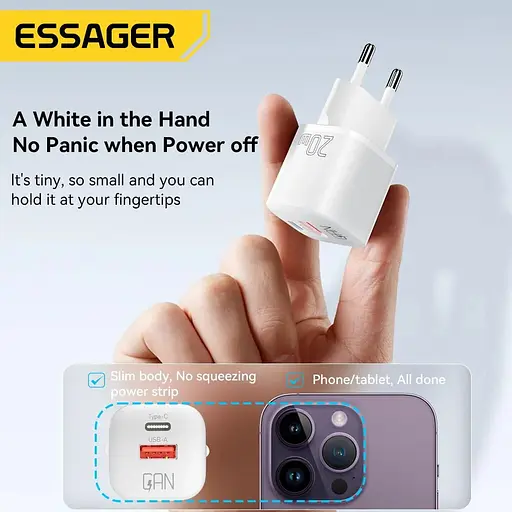 Зарядное устройство Essager GaN III PD USB-C USB-A с дисплеем 33W - фото 5