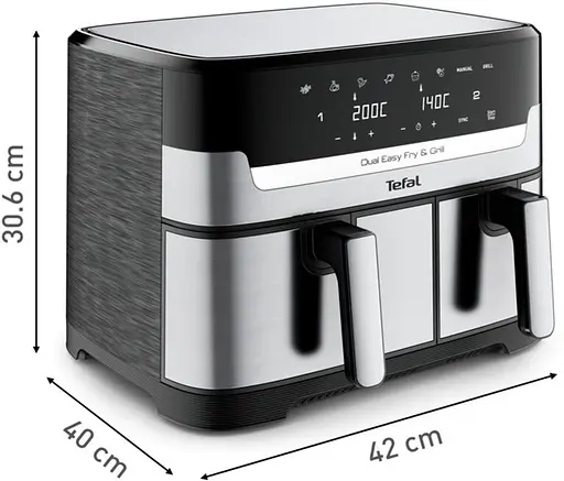 Мультипіч Tefal Dual EasyFry&Grill AirFryer сіро-чорний 2700 Вт (EY905D10) - фото 15