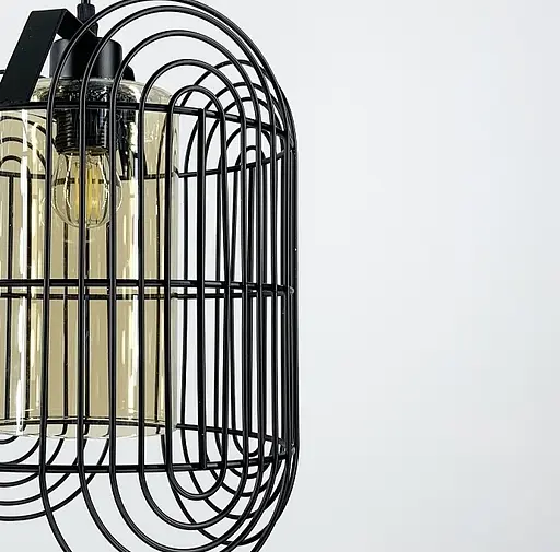 Подвесная люстра в стиле лофт на 3 лампы в черном корпусе Line.F Цвет плафона Янтарный - фото 3