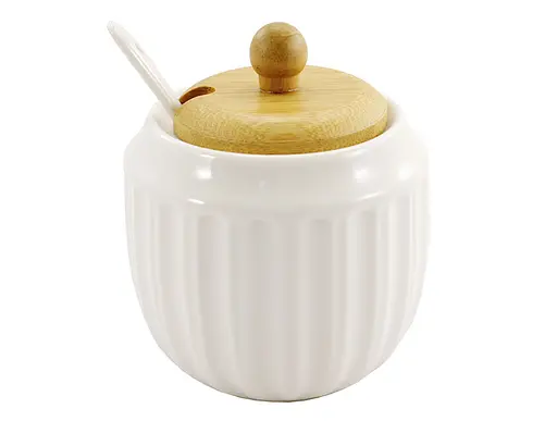 Цукорниця порцелянова з ложкою та дерев'яною кришкою Grazie 340 мл (PJ02889-1) - фото 1
