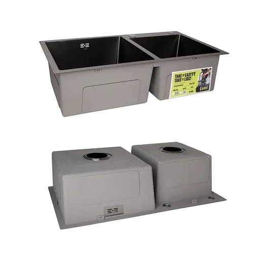 Кухонна мийка Lidz Handmade H7843 з двома чашами інтегрована BlackPVD у комплекті з дозатором та корзиною, Чорний - фото 4