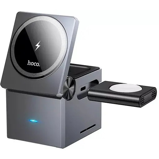 Безпровідний зарядний пристрій Hoco CQ8 folding 3-in-1 magnetic wireless fast charger сірий - фото 1