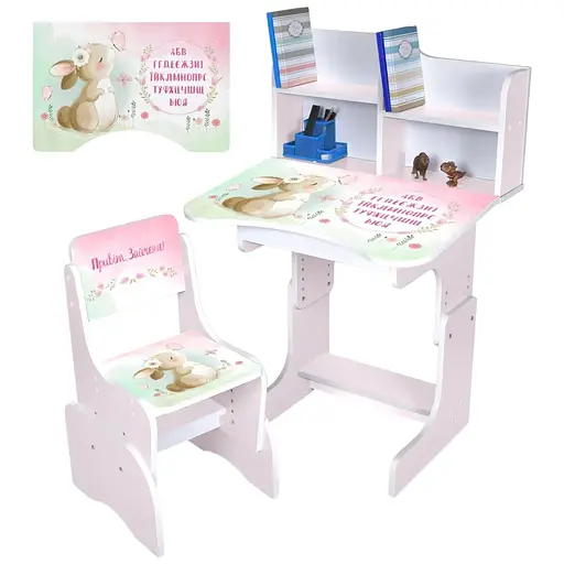 Дитяча парта Bambi N 2071-15-7 Привіт зайченя з укр. абеткою та стільчиком сакура