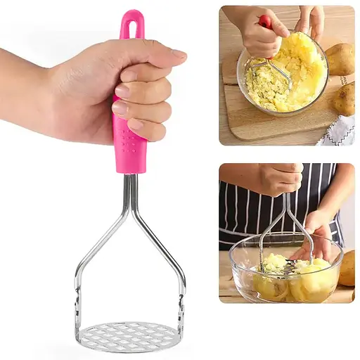 Товкачка картоплем'ялка для картоплі із пластиковою ручкою 22.5 см, Kitchen Master Рожевий 86581 - фото 2