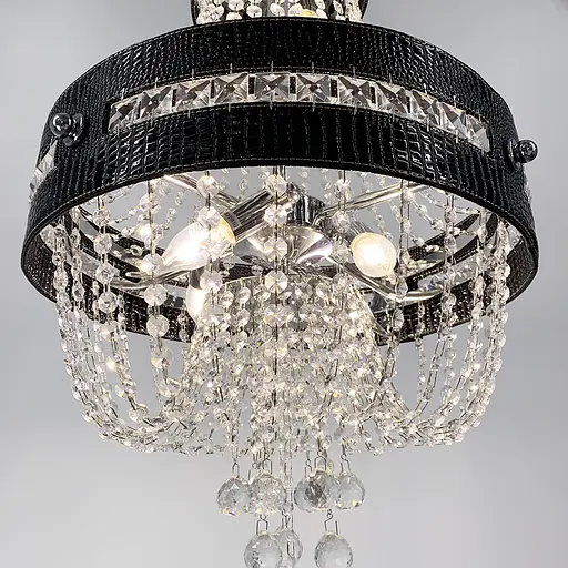 Підвісна кришталева люстра із чорною екошкірою Line.F S 003/6 BK - фото 3