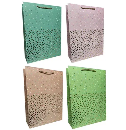 Подарунковий пакет картонний, 200 г/м², Абстракція з кружечком, 31x42x12 см, 4 шт. в упаковці (В асортименті)