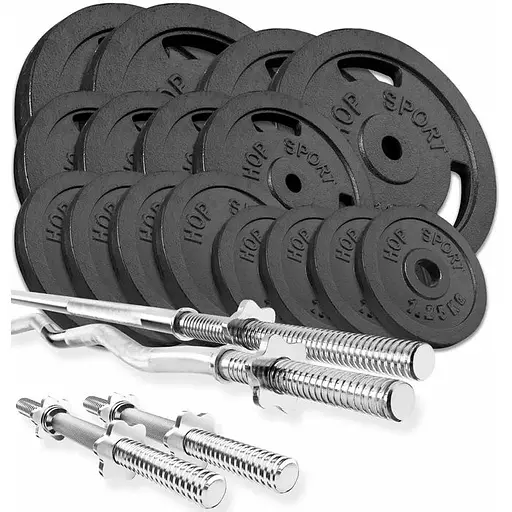 Набор Hop-Sport Strong 119кг с прямым, W-образным и гантельными грифами
