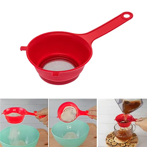 Сито дуршлаг с ручкой для процеживания и просеивания 18.5 см, Kitchette Красный 85108 - фото 2