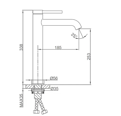Змішувач для умивальника Gappo високий чорний G1006-26 Чорний матовий - фото 3