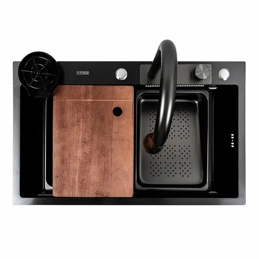 Кухонна мийка PVD чорна CM 75x46A Platinum Handmade Водоспад, Чорний - фото 2