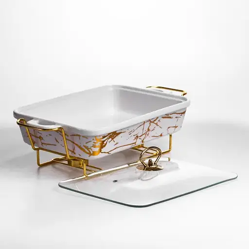 Мармітниця порцелянова Yiwu 2 л прямокутна на металевій підставці 40х22.5х15.5 см марміт для перших страв LT-3PCS-15 - фото 5