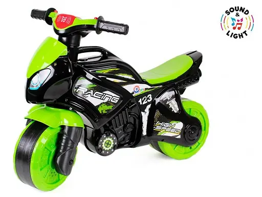 Мотоцикл - толокарь ТехноК с музыкальным рулем зеленый с черным - фото 2
