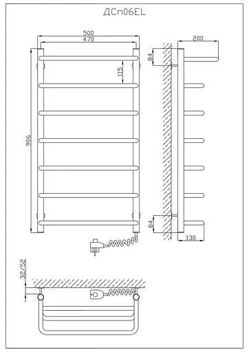 Електрична рушникосушарка Kosser Скоба с полкой 900x500/7 ER рег. ДСп06ЕR, Хром, Праве - фото 5