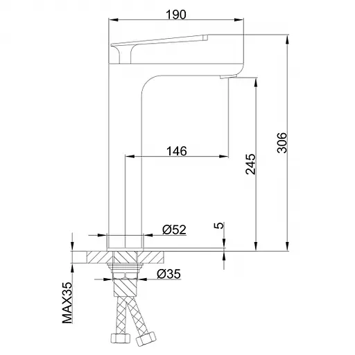 F1052-55(H52) Змішувач для умивальника високий литий гусак латунний корпус гайка Ø35 Frap 1/10 Хром - фото 3