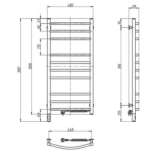 Полотенцесушитель NAVIN Камелия 480х1000 Sensor правая с таймером, черный муар - фото 4