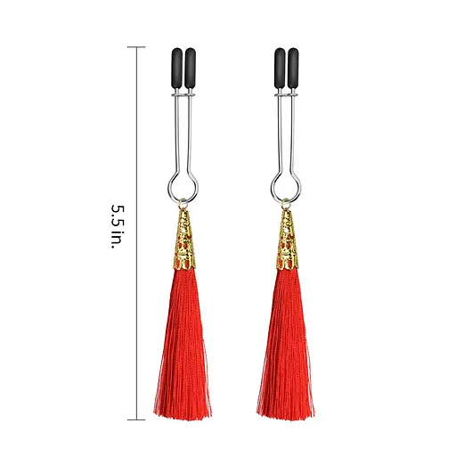 Затискачі для сосків з пензликами Lovetoy Glamor Tassel Nipple Clamp 14 см червоний - фото 3