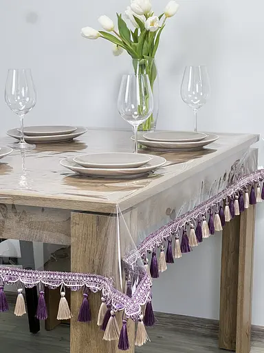 Скатерть силиконовая с фиолетово-молочной бахромой 220х130 см - фото 3