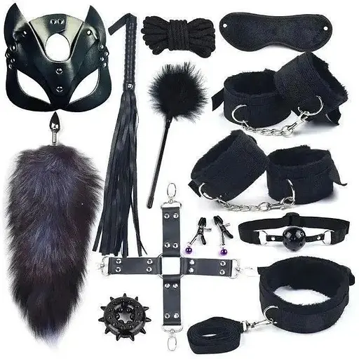 Еротичний набір БДСМ для рольових ігор Чорний бдсм набір 13 предметів для рольових садо-мазо ігор Фетиш - фото 1