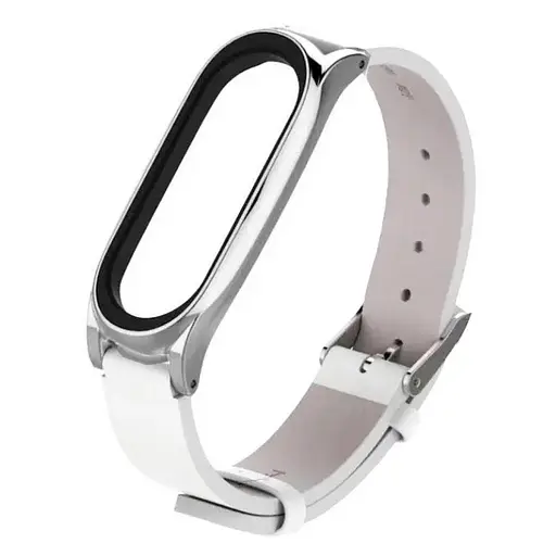 Шкіряний ремінець MiJobs для фітнес-браслета Xiaomi Mi Band 5 и 6 Type B білий, тримач - сріблястий - фото 2