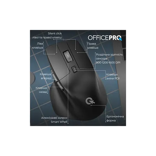 Мышь OfficePro M395B Silent Click Ergonomic Wireless Black (M395B) - фото 6