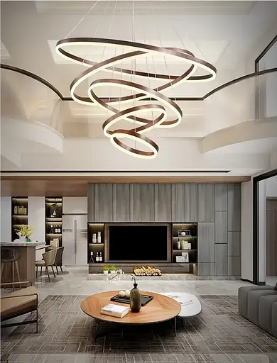 Светодиодная люстра Олимпия PJ812С-5 20+30+40+80+100см (5 колец) Коричневая - фото 3