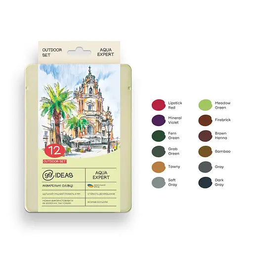 Набор карандашей акварельных 99IDEAS "Aqua Expert" 12 цветов, Outdoor Set, металлическая коробка, 99AE-12OUT - фото 3