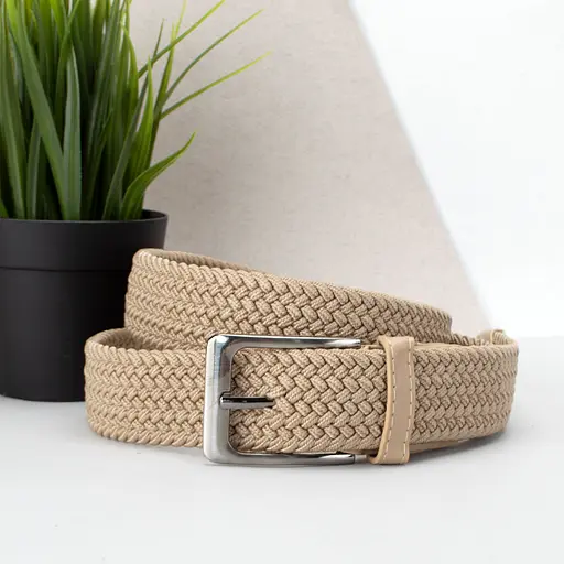 Ремень-резинка женский PS-35011 (105 см) песочный плетеный - фото 1