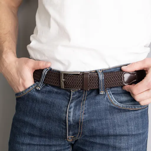 Ремень-резинка мужской JK-35002 (110 см) коричневый плетеный - фото 4