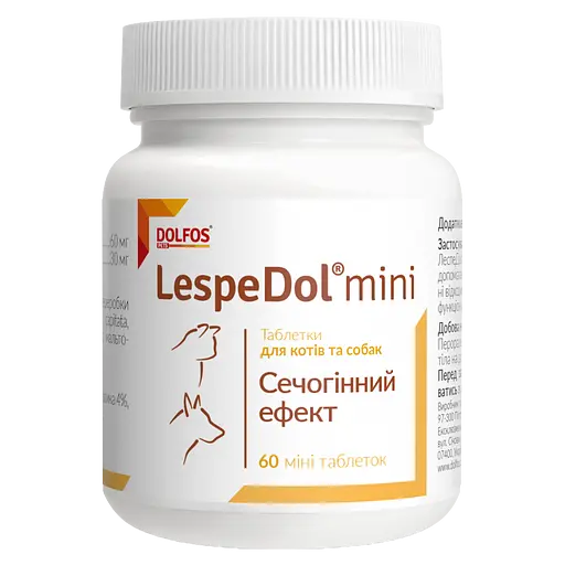 Вітамінно-мінеральна добавка Dolfos LespeDol mini при захворюваннях сечовивідної системи для собак та котів 60 міні таблеток