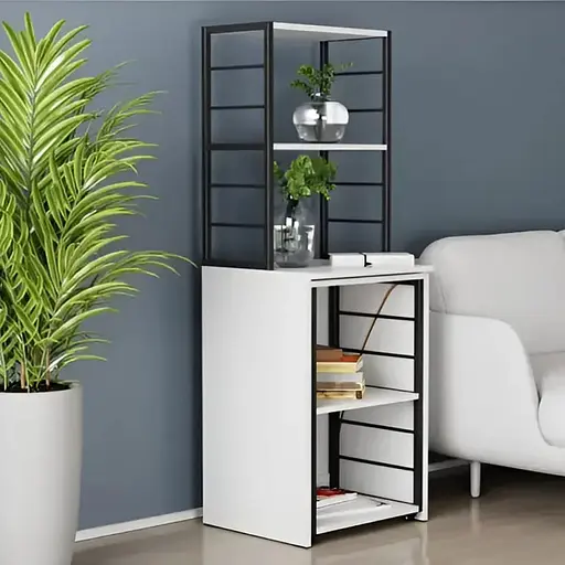 Стіл-тумба трансформер Смарт 3/1 з етажеркою Ferrum-decor 1430x1450x500 Чорний метал ДСП Біле 16 мм (FRD-105109)