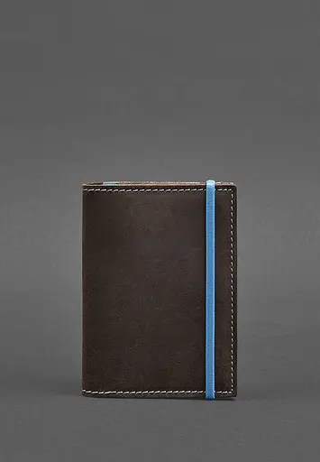 Кожаная обложка для паспорта 2.0 темно-коричневая с бирюзовым. - фото 2