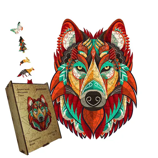 Пазл деревяний Загадковий Вовк, А5, Деревяна коробка 35 елементів