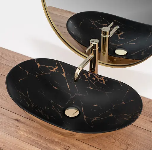 Умивальник Rea Royal In Black Marble Gold накладний REA-U8008, Чорний - фото 4