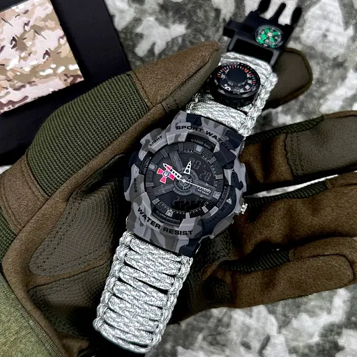 Наручний годинник чоловічий 005CMGYSU ЗСУ Сірий камуфляж Паракордний ремінець ACU + Коробка. Patriot acs0031042 - фото 2