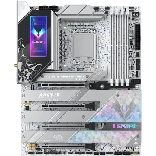 Материнская плата Maxsun iCraft LGA1851, Z890 ARCTIC, Z890, 4xDDR5, Int.Video(CPU), 4xSATA3, 1xPCI-E 16x 5.0, 1x PCI-E 8x 5.0, 2xPCI-E 4x 4.0, 4xM.2, RTL8126, 9xUSB3.2, 2xType-C, DP/HDMI, WIFI7+BT5.4, 16 фаз, отладка, ARGB, ATX