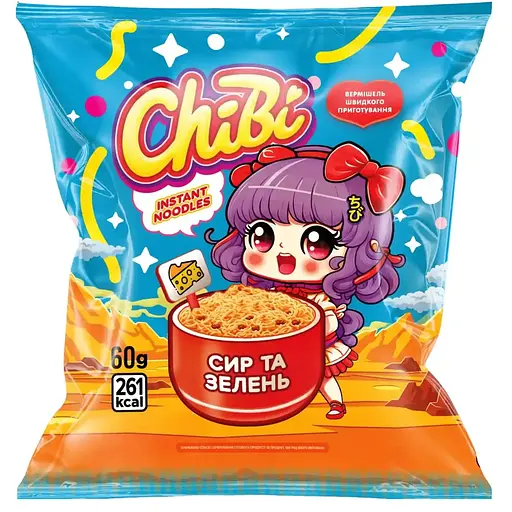 Вермішель швидкого приготування ChiBi зі смаком сиру та зеленню 60 г - фото 1