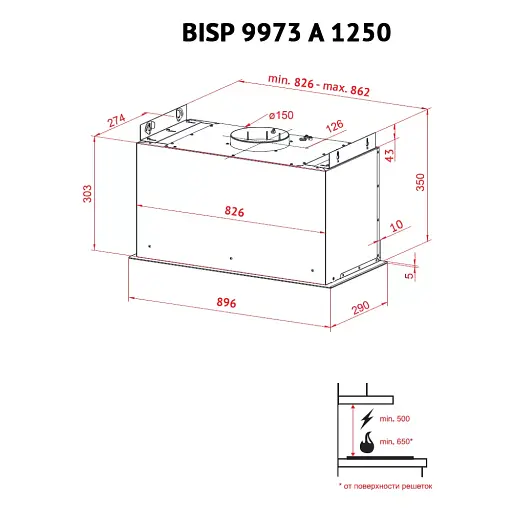 Вытяжка полновстраиваемая PERFELLI BISP 9973 A 1250 W LED Strip - фото 12