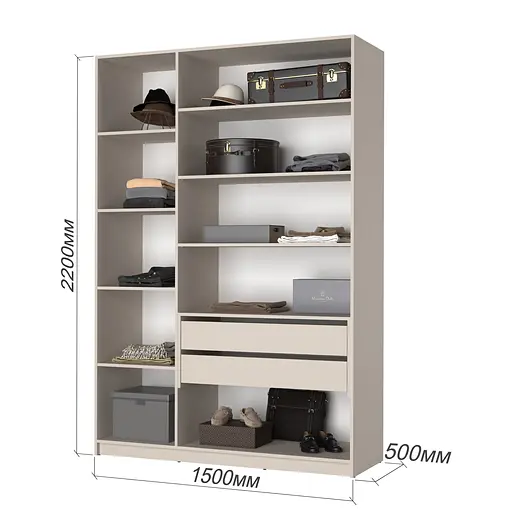 Шафа 3-дверна MebelStar Оскар ДСП BG, блок шухляд+полиці 150x52x220 см Кашемір (MBS-4635) - фото 3