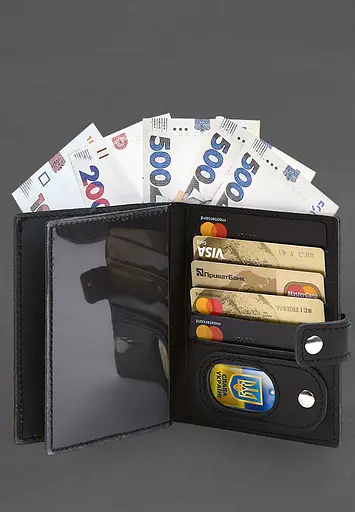 Кожаная обложка-портмоне для военного билета с карманом для жетона 15.1 Черная - фото 5